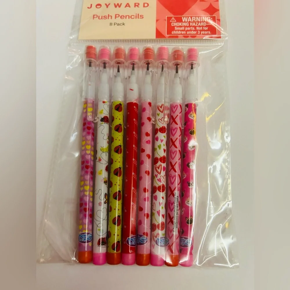 New Joyward Push Pencils 8 Pack Erasers Red White Pink Hearts Ladybugs